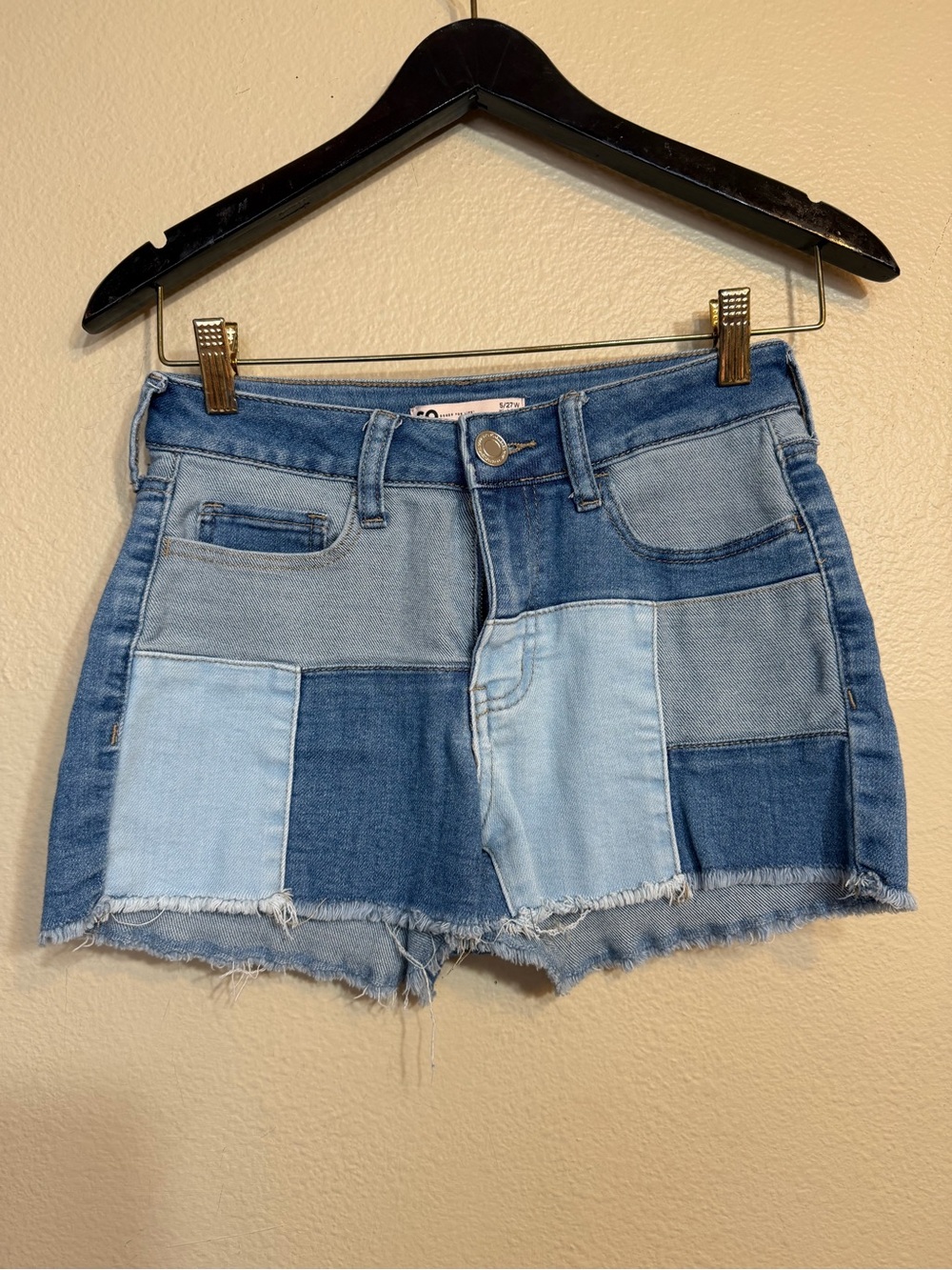 SO Womens Shorts Patchwork Size 5/27 Blue Curvy Midi High Rise shortie